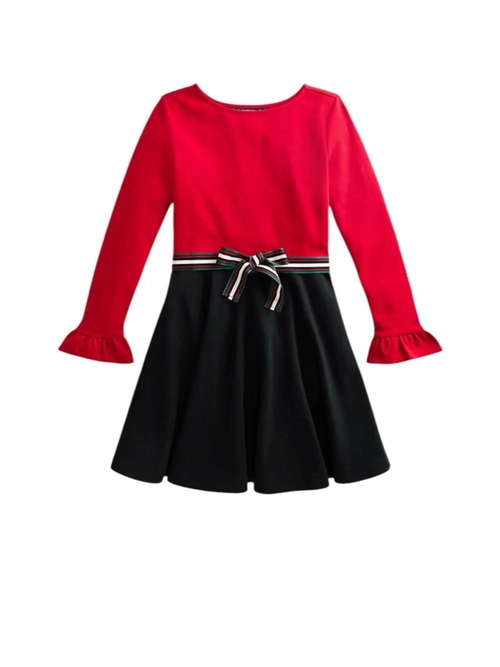 Polo Ralph Lauren Girls Red Black Ponte Dress Bow Holiday Party M 8/10